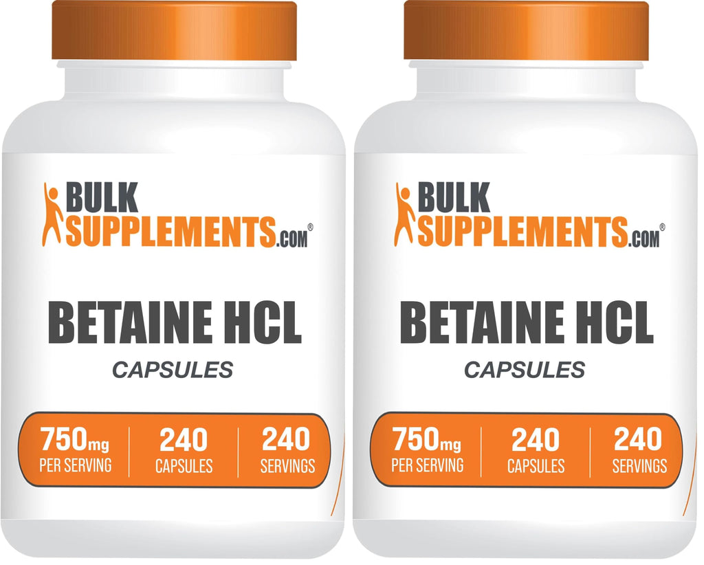 BulkSupplements Betaine HCl Capsules 750mg – Gluten Free Digestive Support | Pack of 2, 480 Capsules