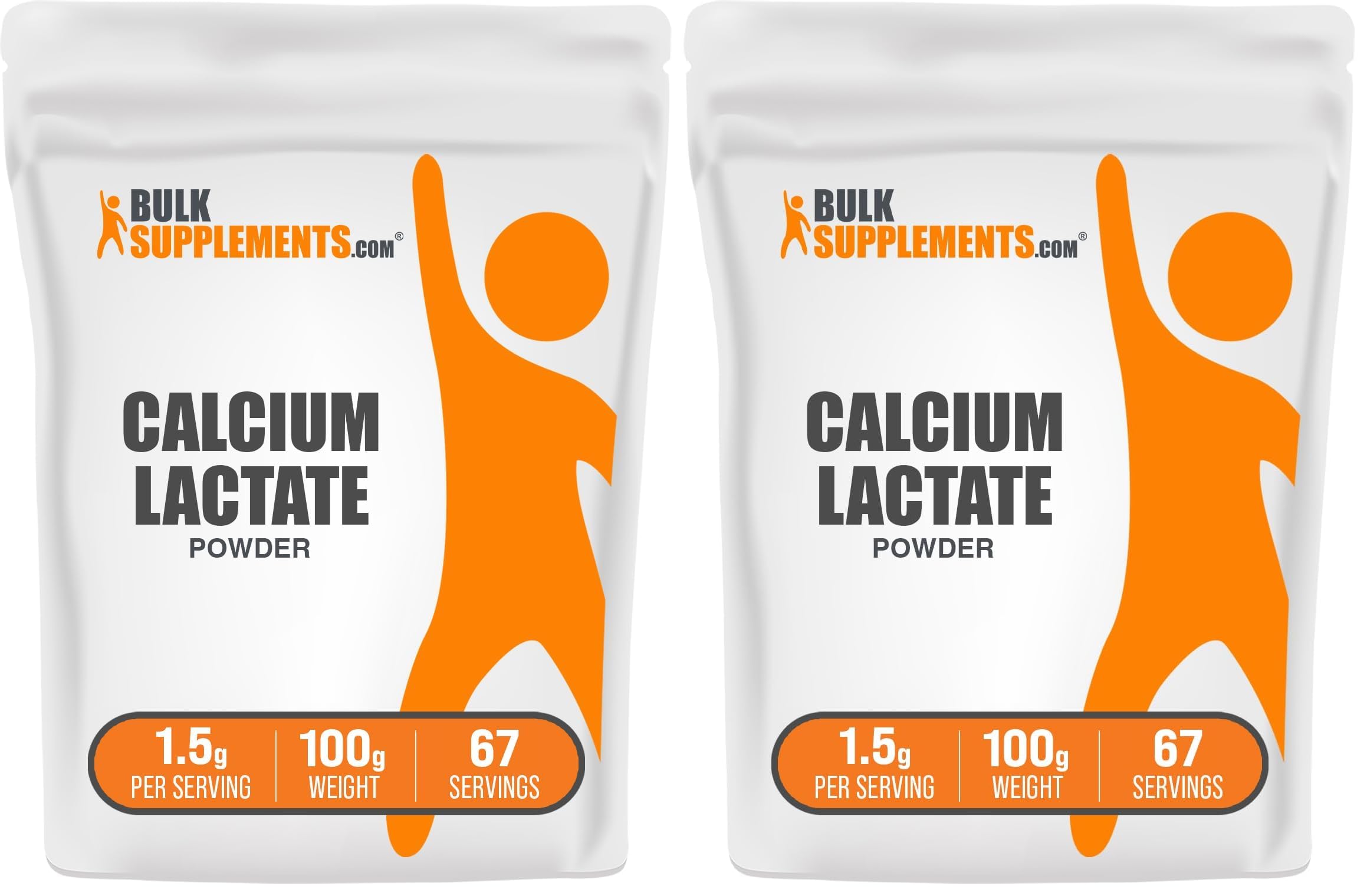 BulkSupplements Calcium Lactate Powder – Food-Grade Calcium, Gluten Free, 1.5g/Serving, Pack of 2