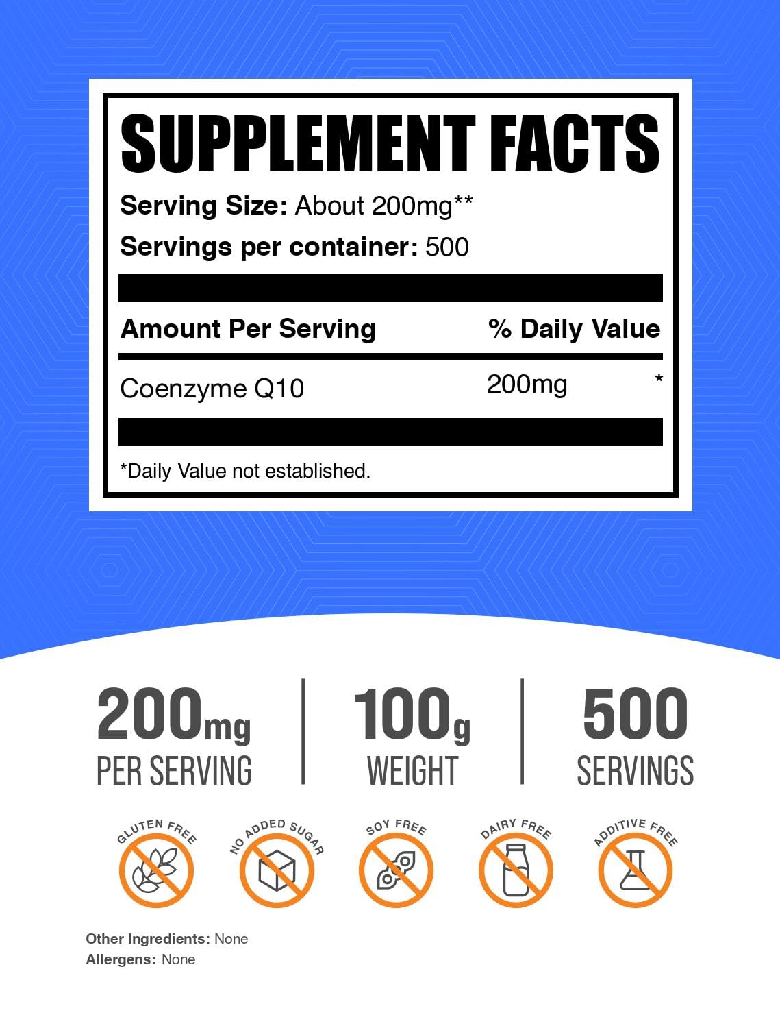 BulkSupplements CoQ10 Powder 200mg – Gluten Free, 100g Jar