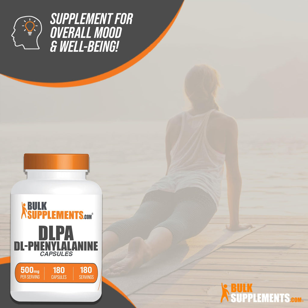 BulkSupplements DL-Phenylalanine Capsules 500mg (DLPA) – 180 Caps, Gluten Free