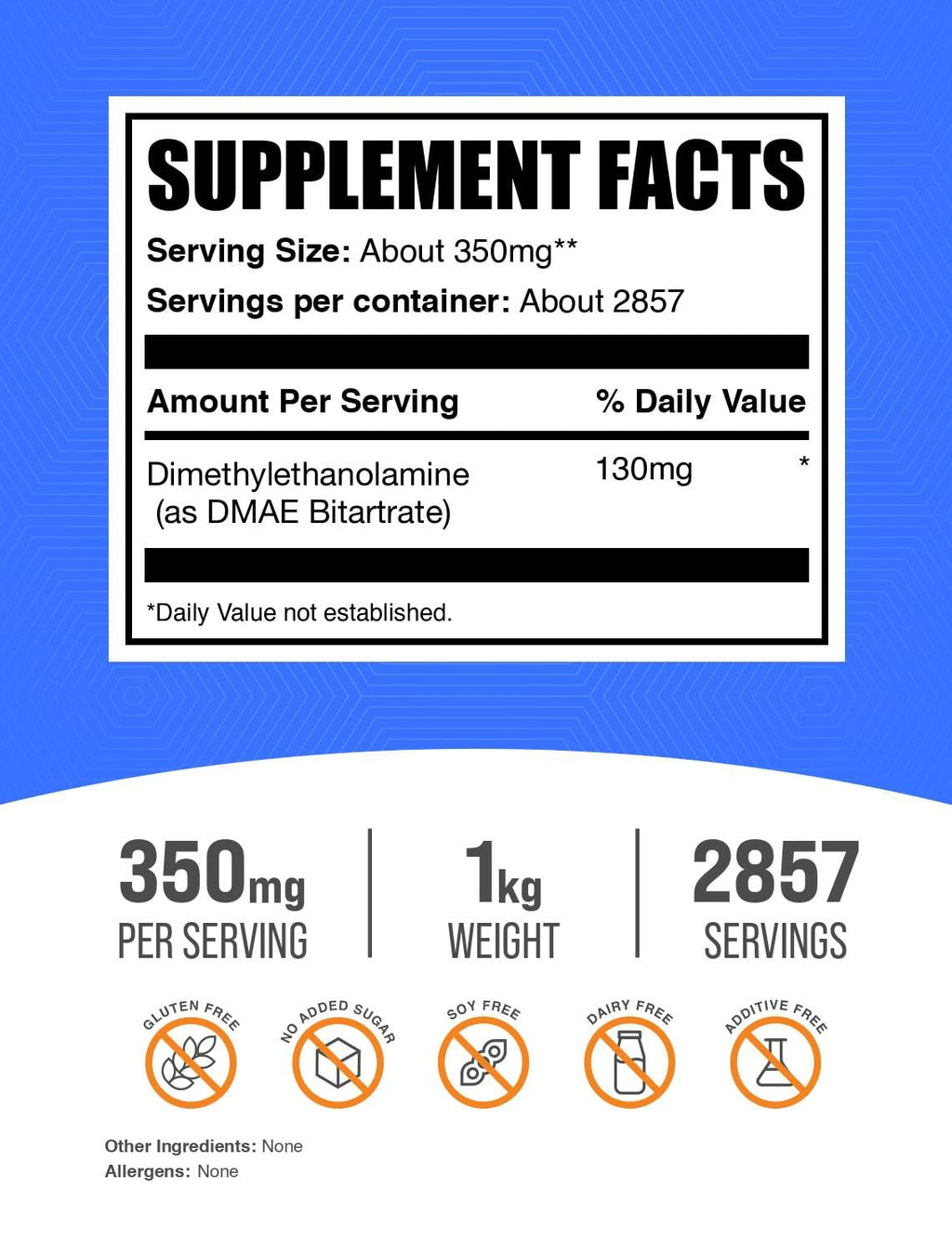 DMAE Bitartrate Powder 350mg/Serving – Unflavored & Gluten Free | BulkSupplements 1kg