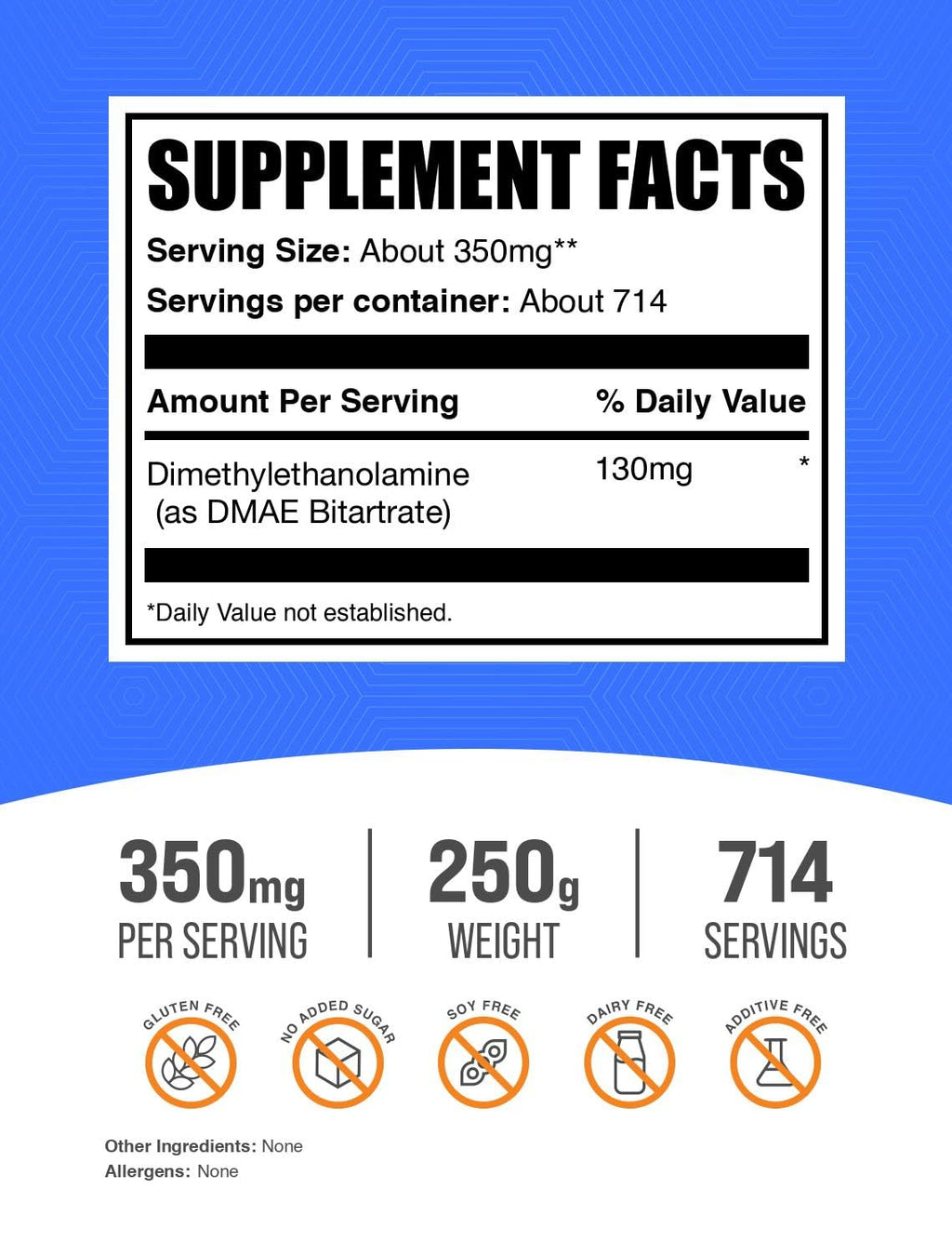 BulkSupplements.com DMAE Bitartrate Powder – 350mg per Serving, Unflavored, Gluten Free, 250g