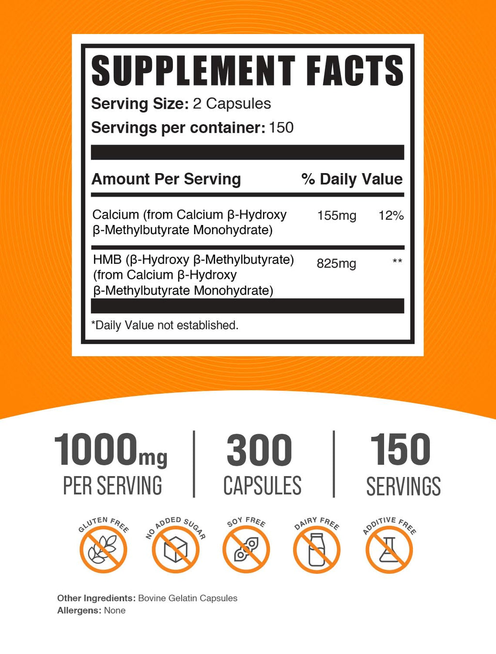 BulkSupplements HMB Capsules - Calcium HMB 1000mg, Gluten Free, 300 ct