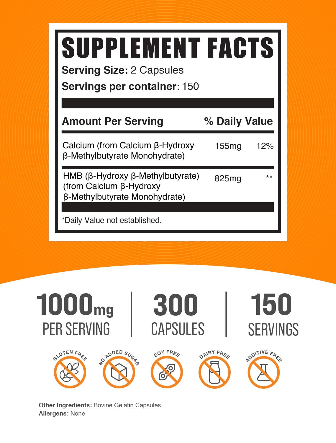 BulkSupplements HMB Capsules - Calcium HMB 1000mg, Gluten Free, 300 ct