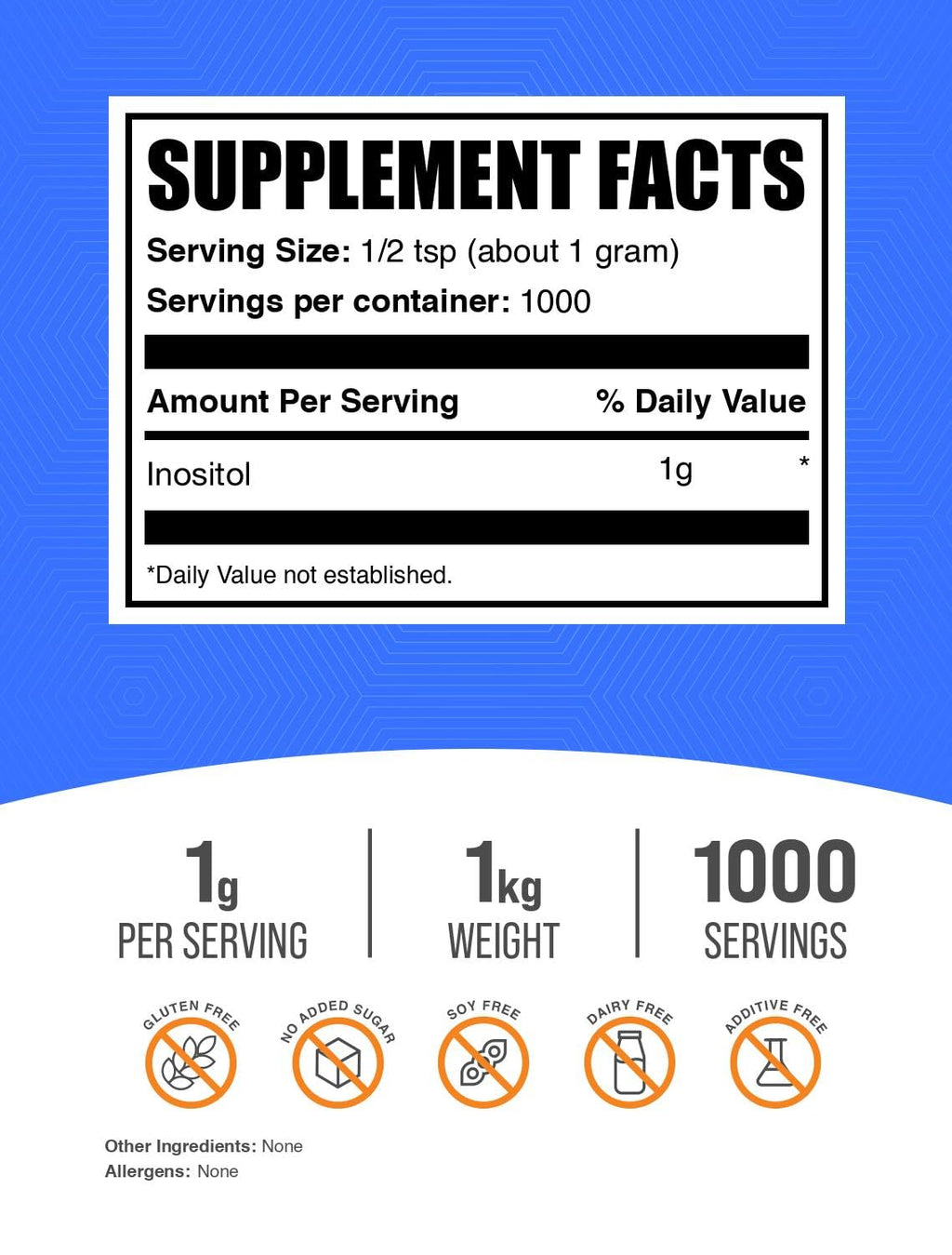 BulkSupplements Inositol Powder 1kg - Unflavored, Gluten Free Vitamin B8 Supplement (1g per Serving)