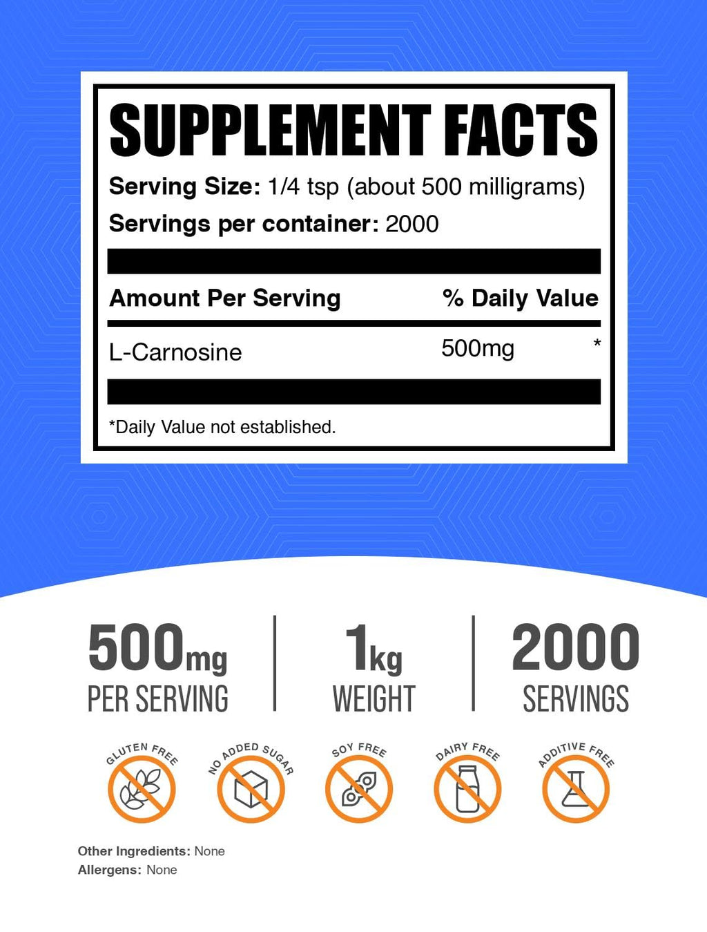 BulkSupplements L-Carnosine Powder 500mg per Serving – Gluten Free, 1kg