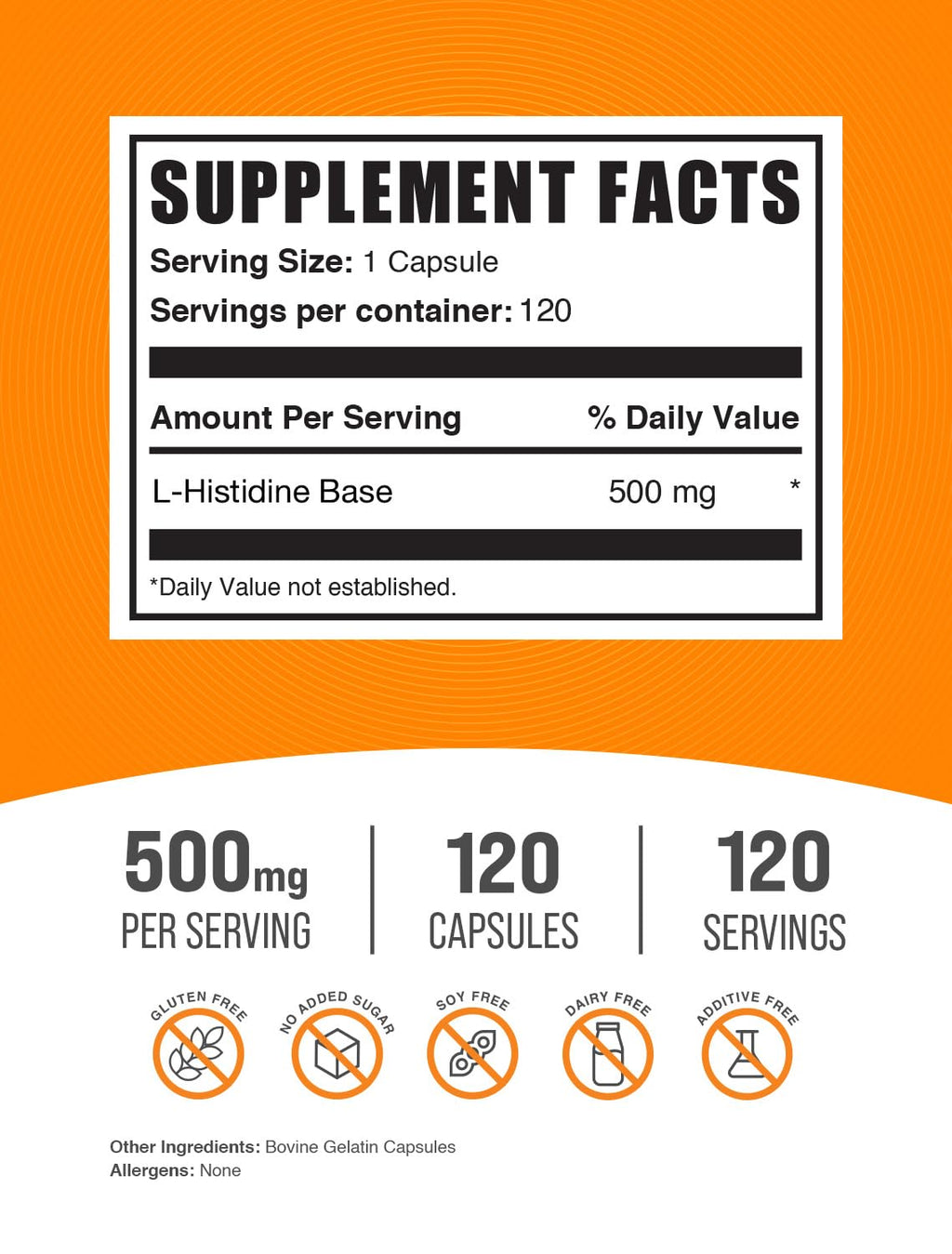 BulkSupplements L-Histidine Capsules - L-Histidine Base, Essential Amino Acid, Gluten Free | 120 Capsules per Bottle, Pack of 2