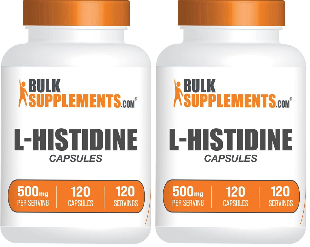 BulkSupplements L-Histidine Capsules - L-Histidine Base, Essential Amino Acid, Gluten Free | 120 Capsules per Bottle, Pack of 2