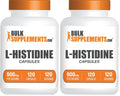 BulkSupplements L-Histidine Capsules - L-Histidine Base, Essential Amino Acid, Gluten Free | 120 Capsules per Bottle, Pack of 2