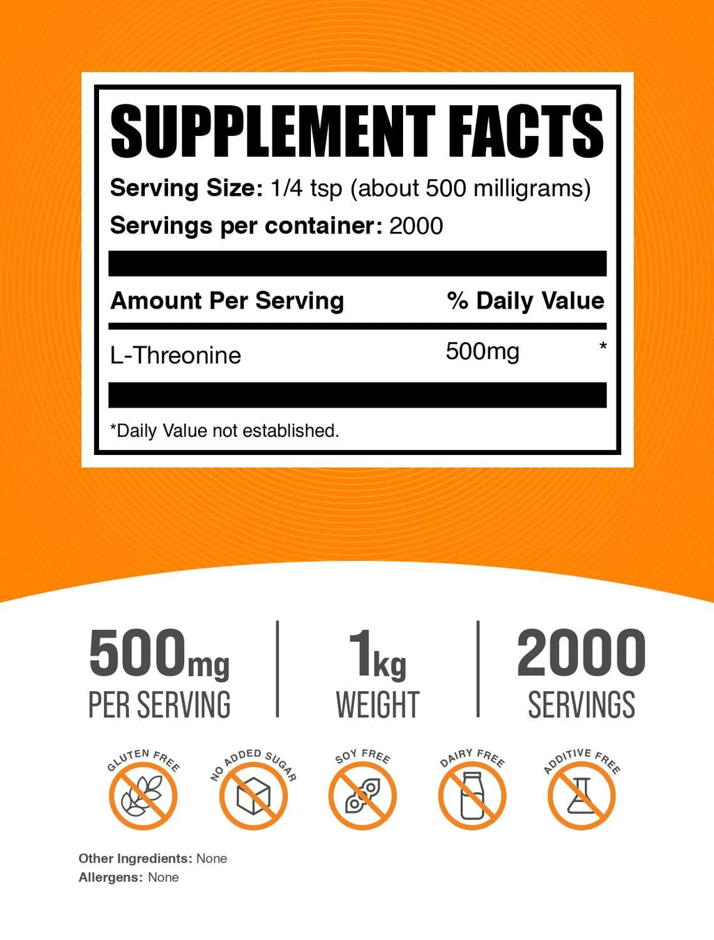 BulkSupplements L-Threonine Powder – 1kg, 500mg per Serving | Gluten Free Essential Amino Acid