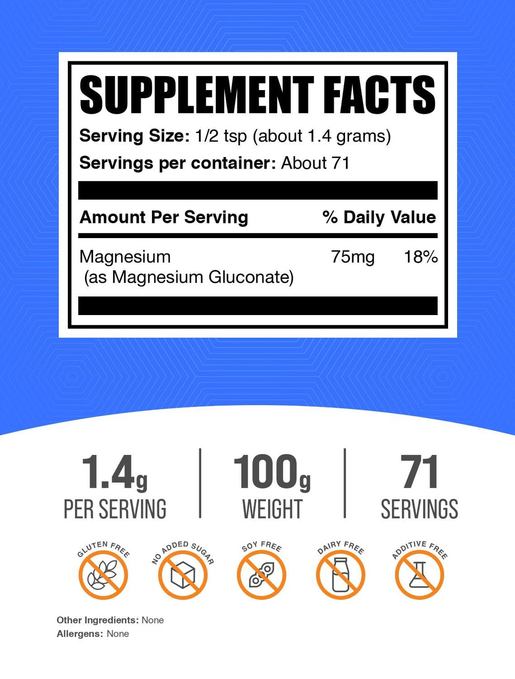 BulkSupplements.com Magnesium Gluconate Powder – Magnesium Supplement, Unflavored & Gluten Free, 1.4g per Serving, 100g (3.5 oz) Pack of 2