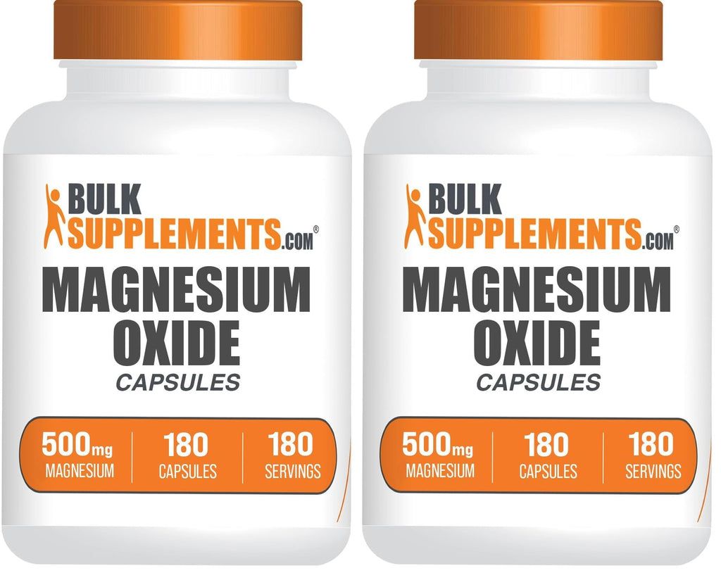 BulkSupplements Magnesium Oxide Capsules - 500mg, Gluten Free, 360 Capsules (2x180) | Magnesium Supplement