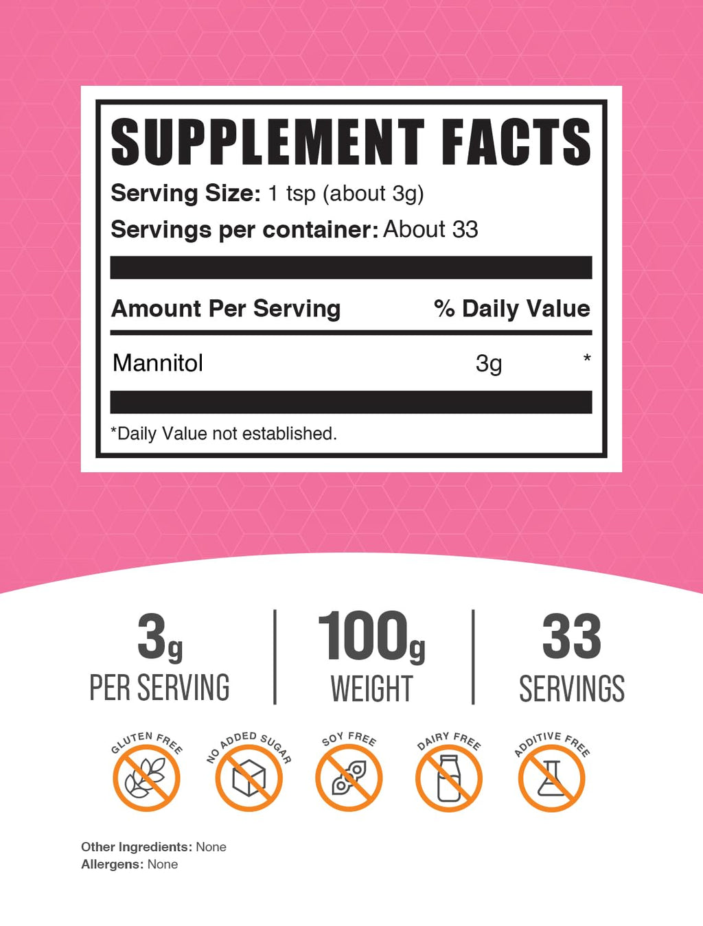 BulkSupplements Mannitol Powder – Sugar Substitute, Gluten-Free, 100g (3.5 oz) Pack of 4