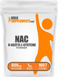 BulkSupplements NAC Powder 600mg – N-Acetyl Cysteine Supplement, Gluten Free, 1kg (1667 Servings)