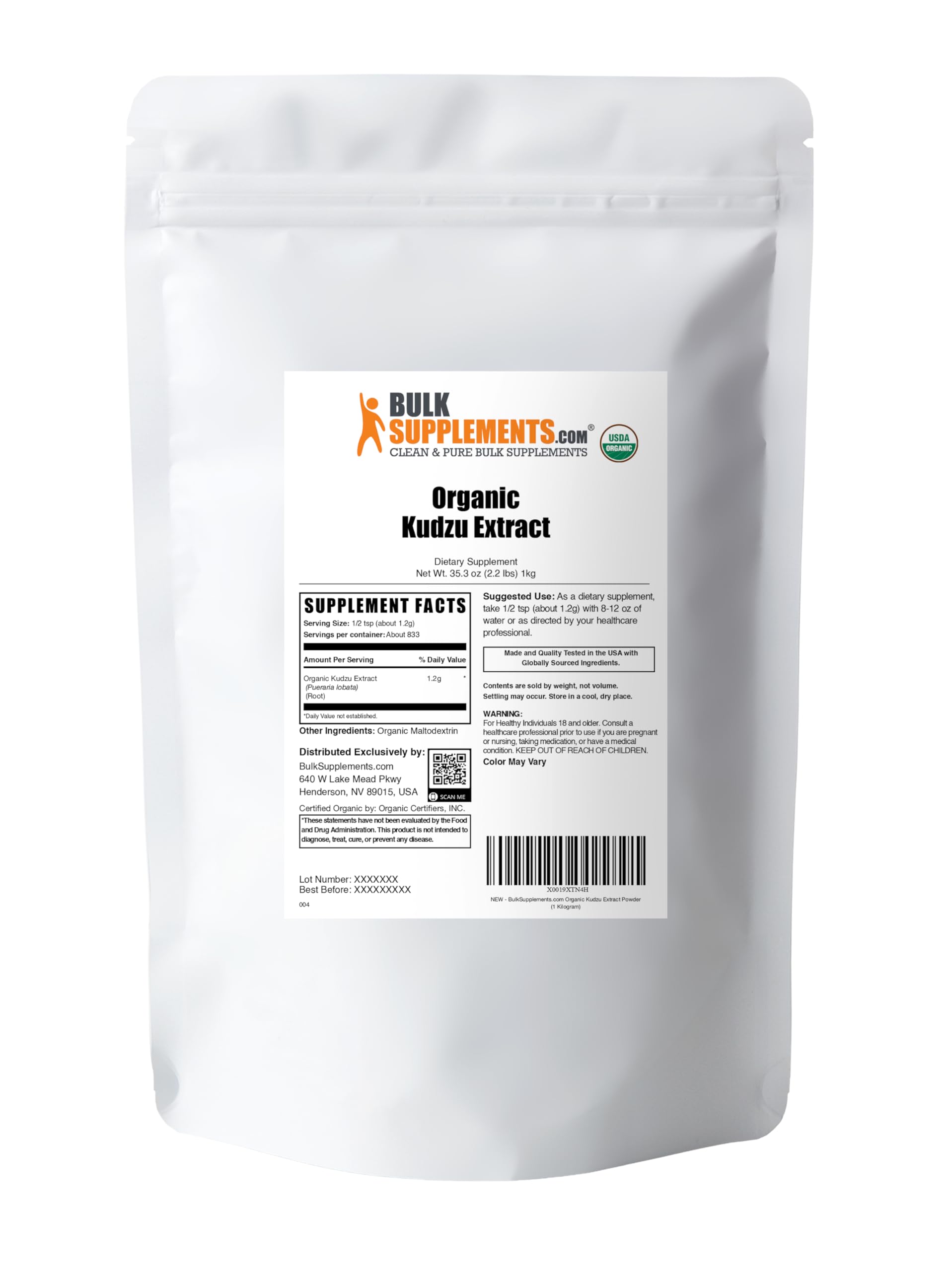 BulkSupplements.com Organic Kudzu Root Extract Powder – Kudzu Root Herbal Supplement, Gluten Free, 1kg (Pack of 1)