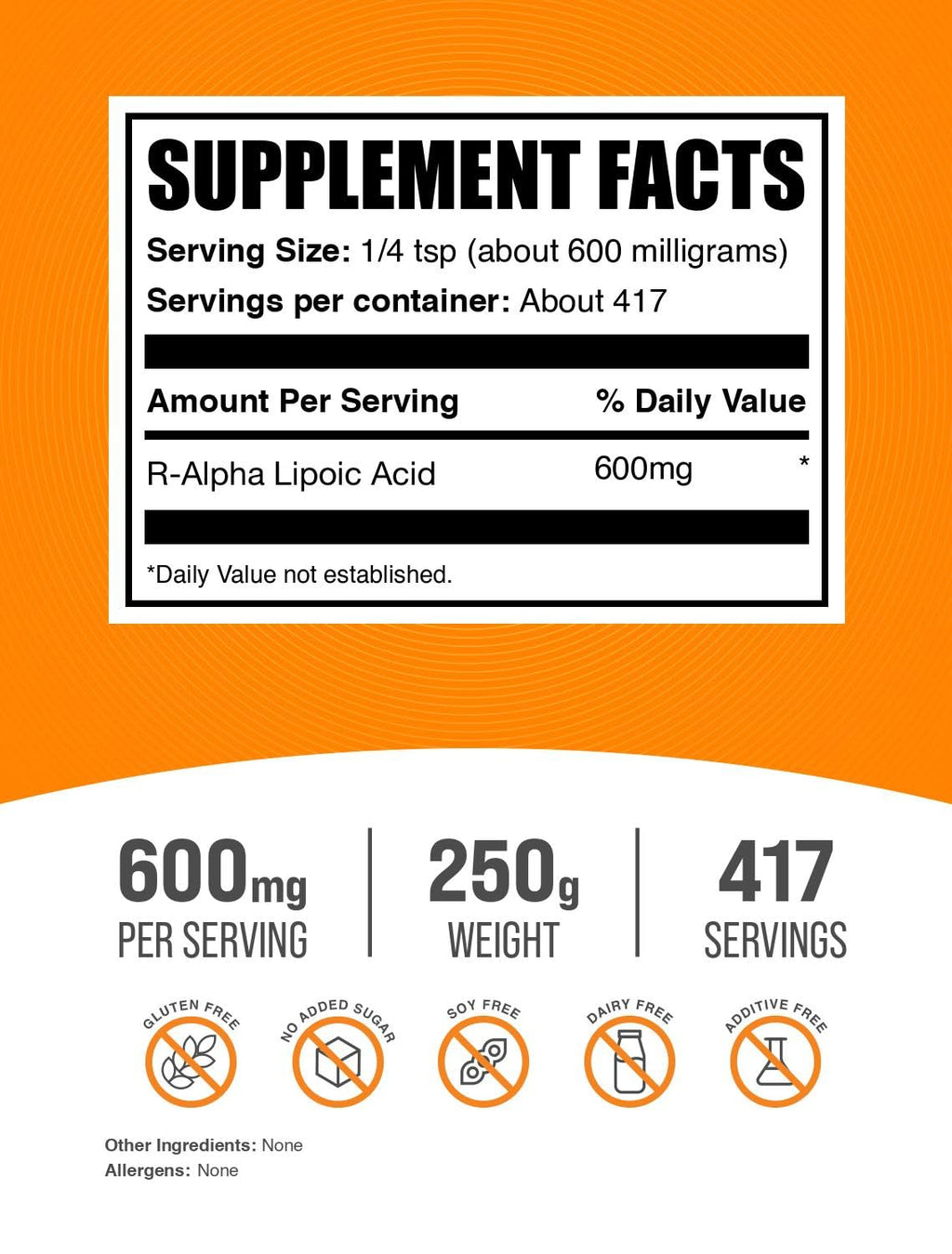 BulkSupplements R-Alpha Lipoic Acid Powder – 200 mg per Serving, 250 g | Gluten Free