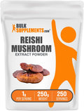 BulkSupplements Reishi Mushroom Extract Powder – 250g, 1g Serving, Gluten Free (Pack of 1)