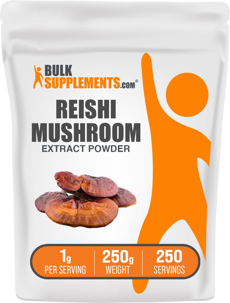BulkSupplements Reishi Mushroom Extract Powder – 250g, 1g Serving, Gluten Free (Pack of 1)