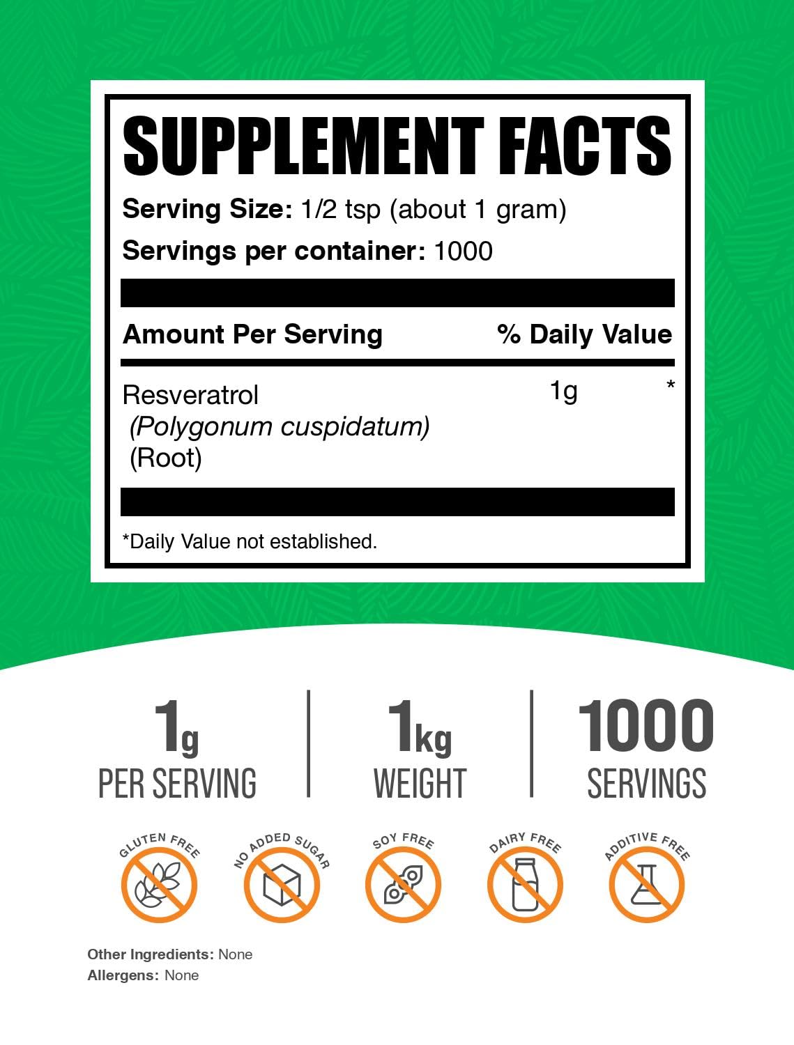 Resveratrol Powder - 1000mg per Serving, 1kg (2.2 lb) | BulkSupplements