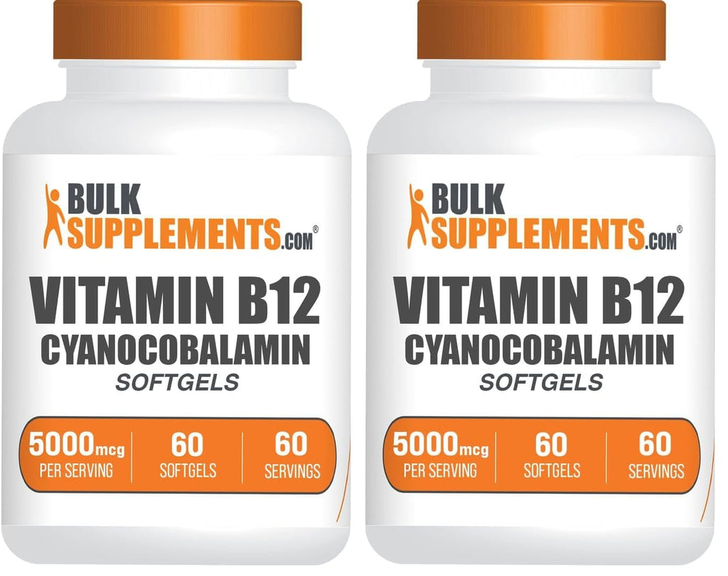 BulkSupplements Vitamin B12 5000 mcg Softgels – Cyanocobalamin, Energy Support, Gluten Free, 60 Count (Pack of 2)