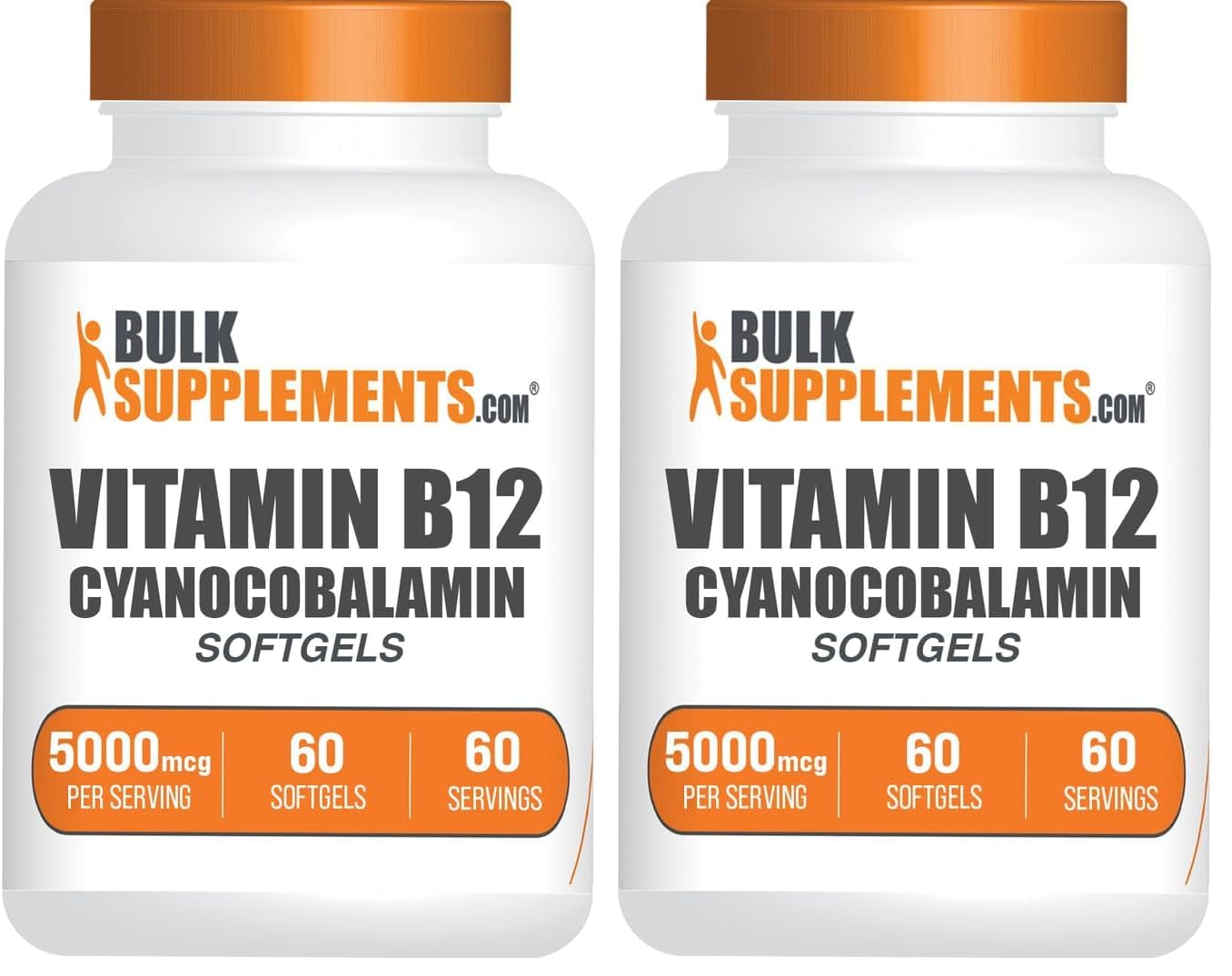 BulkSupplements Vitamin B12 5000 mcg Softgels – Cyanocobalamin, Energy Support, Gluten Free, 60 Count (Pack of 2)