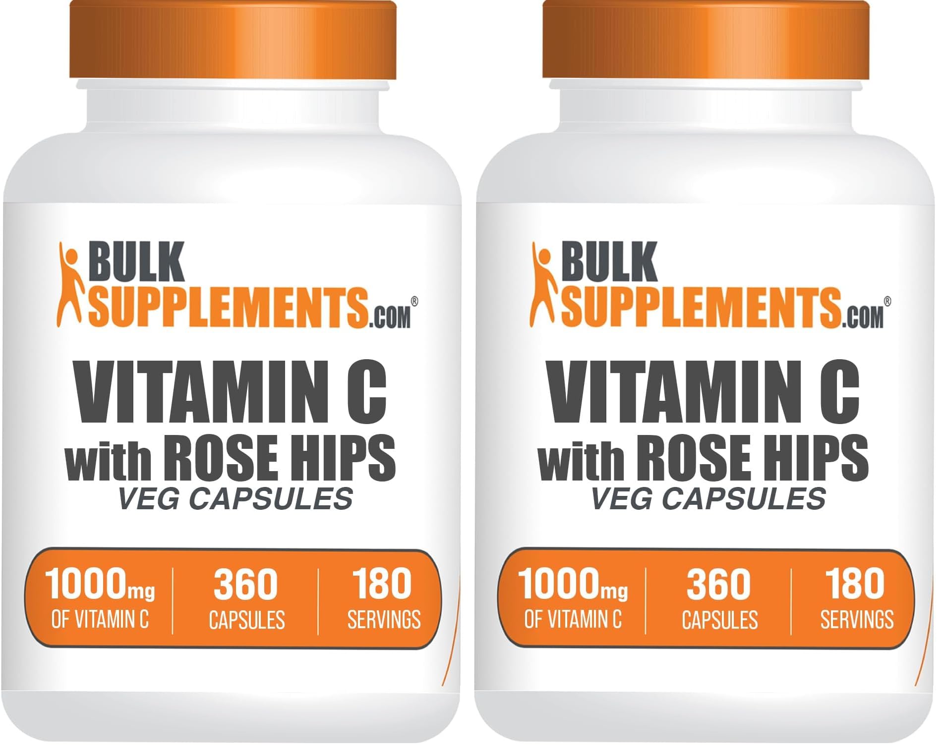 BulkSupplements Vitamin C with Rose HIPS Capsules – 1000mg Vitamin C, 15mg Rose HIPS, 360 Count (Pack of 2)