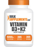 BulkSupplements Vitamin D3 + K2 5000 IU Softgels - Immune Support, Gluten Free, 365 Count