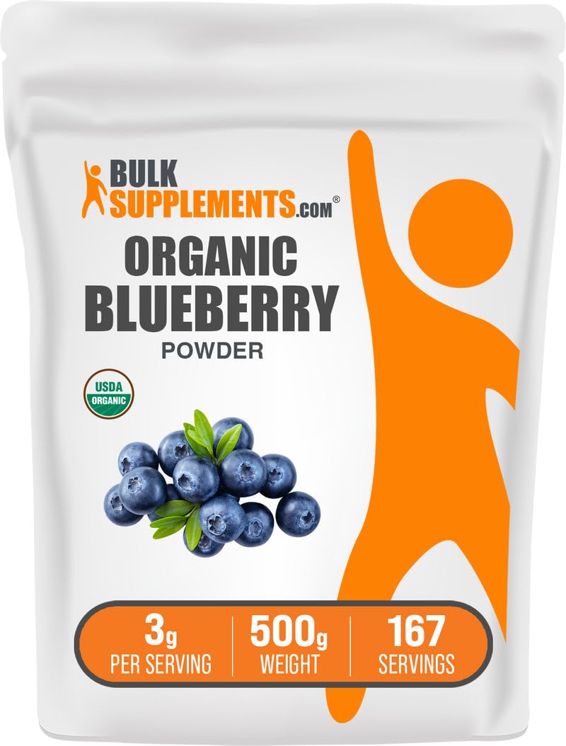 BulkSupplements Organic Blueberry Powder – Antioxidant Support, Vegan & Gluten Free, 3g per Serving, 500g (1.1 lbs) Pack of 1