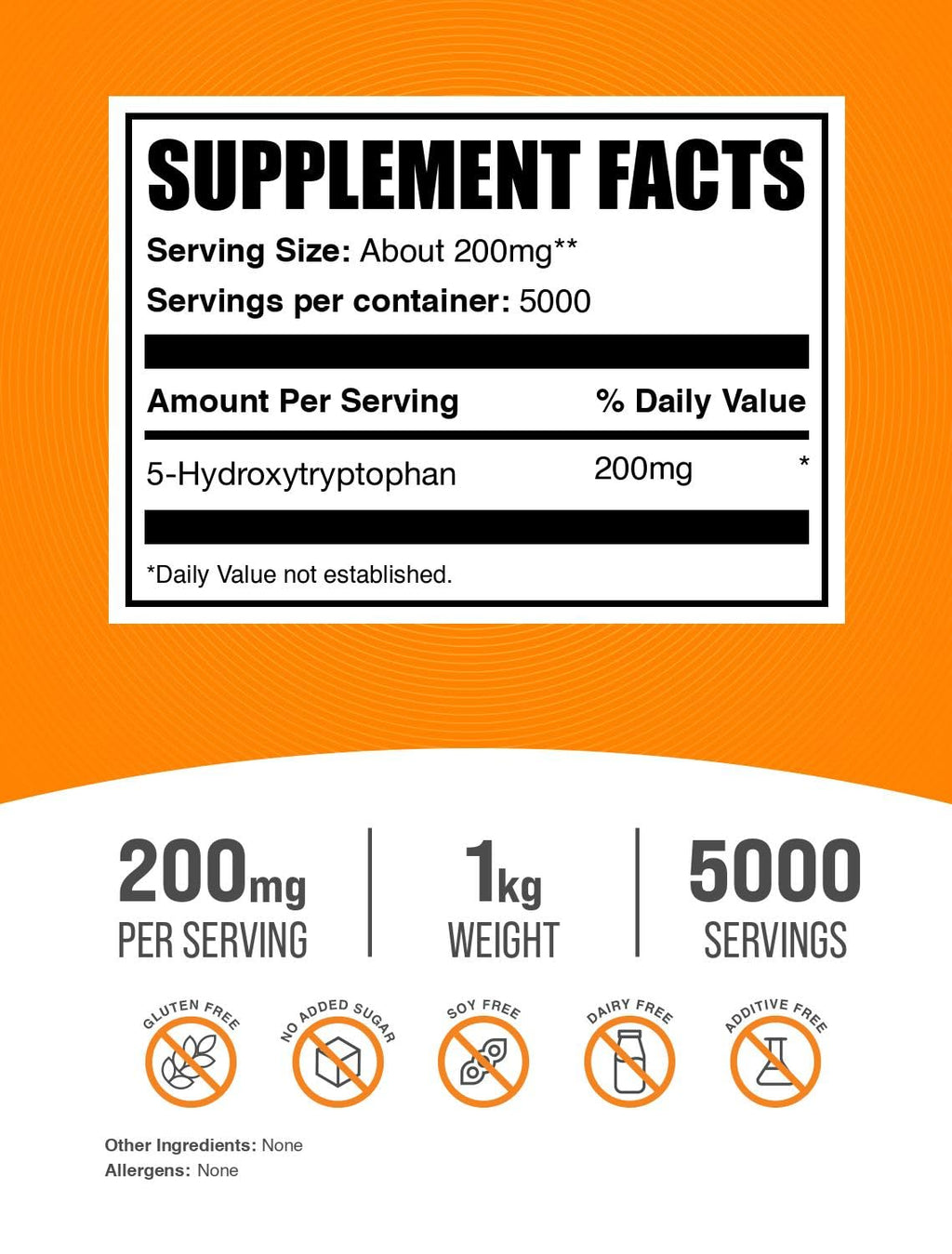 BulkSupplements 5-HTP Powder - 200 mg per Serving, 1 kg | Gluten Free Mood Support