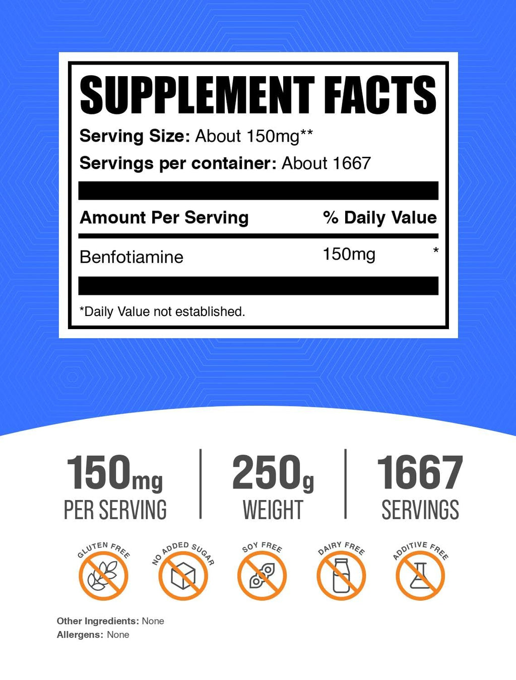 BulkSupplements Benfotiamine Powder – Vitamin B1 (Fat-Soluble), 150 mg/Serving, Gluten Free, 250 g