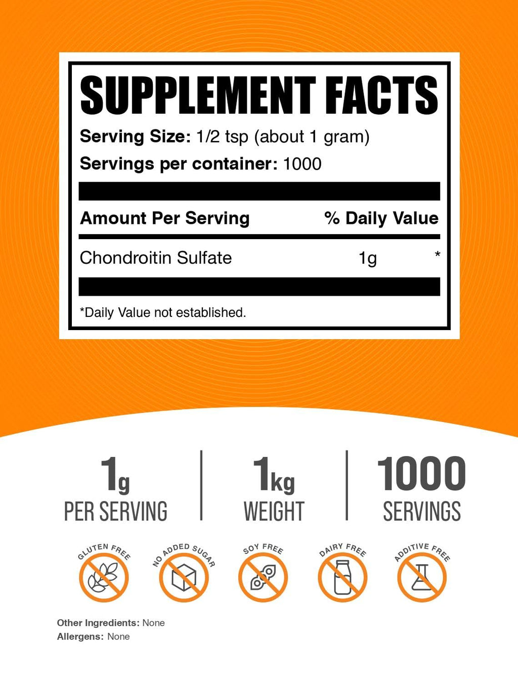 BulkSupplements Chondroitin Sulfate Powder – 1 kg, Gluten Free, 1 g per Serving