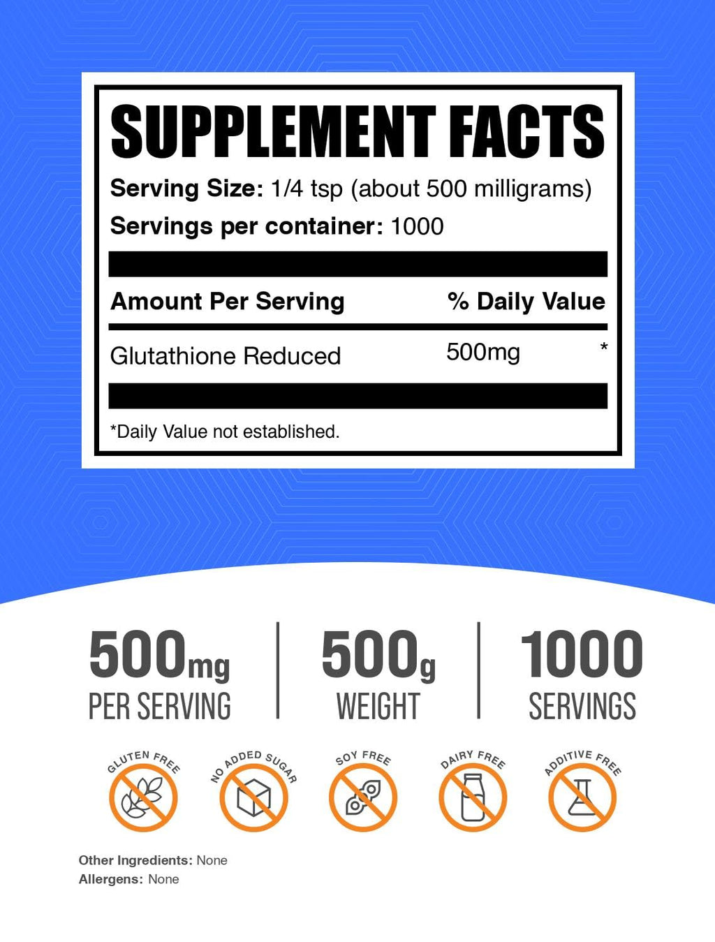 BulkSupplements Glutathione Reduced Powder – 500 mg per Serving, Gluten Free, 500 g