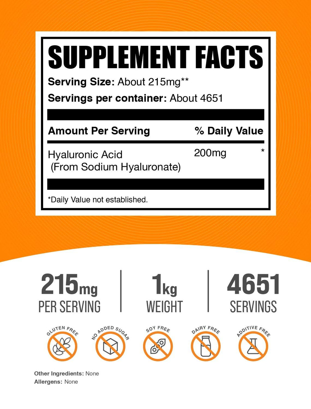 BulkSupplements Hyaluronic Acid Powder – Food Grade Sodium Hyaluronate, Gluten Free, 1kg