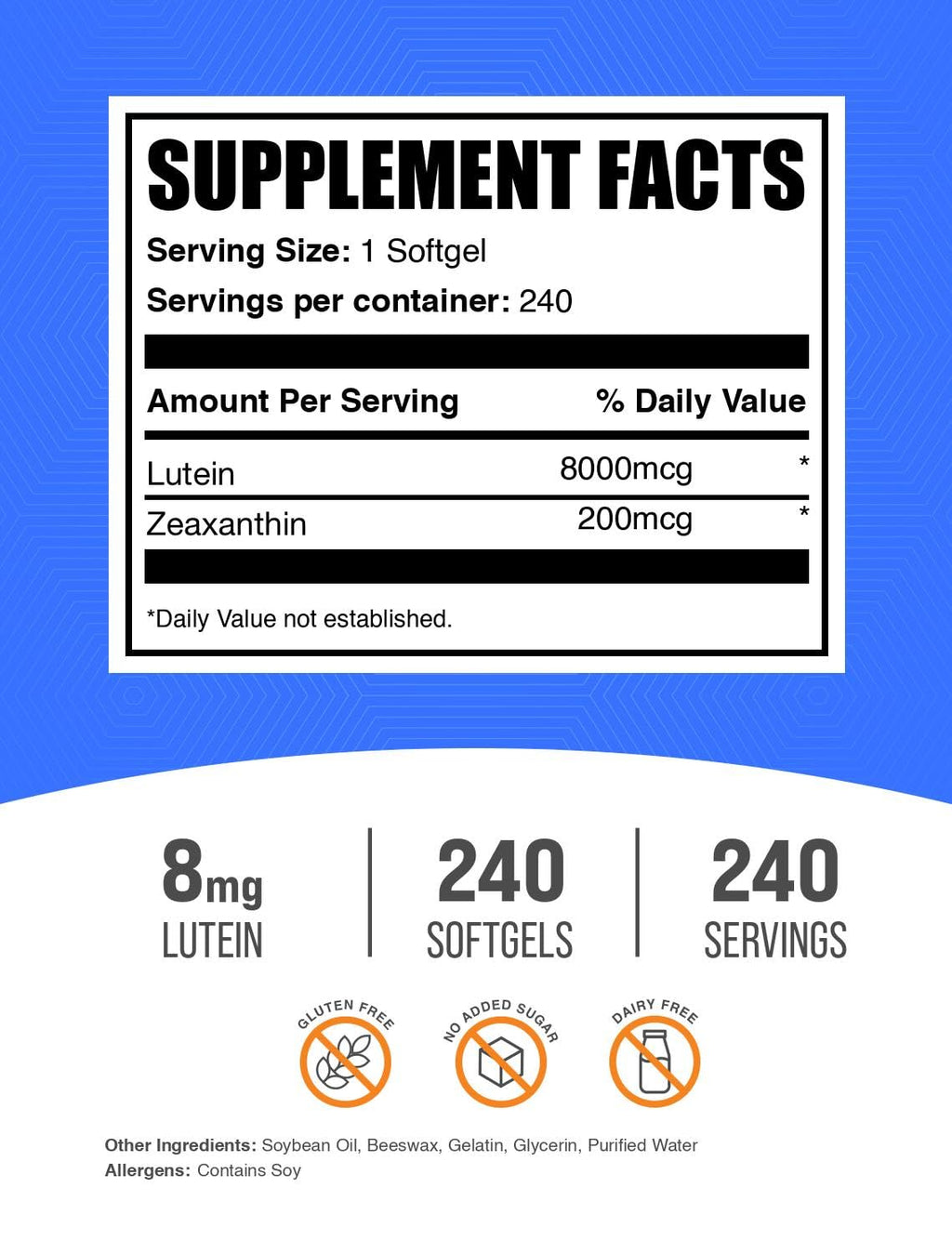 BulkSupplements Lutein with Zeaxanthin Softgels - Eye Vitamins, Gluten Free, 240 Softgels