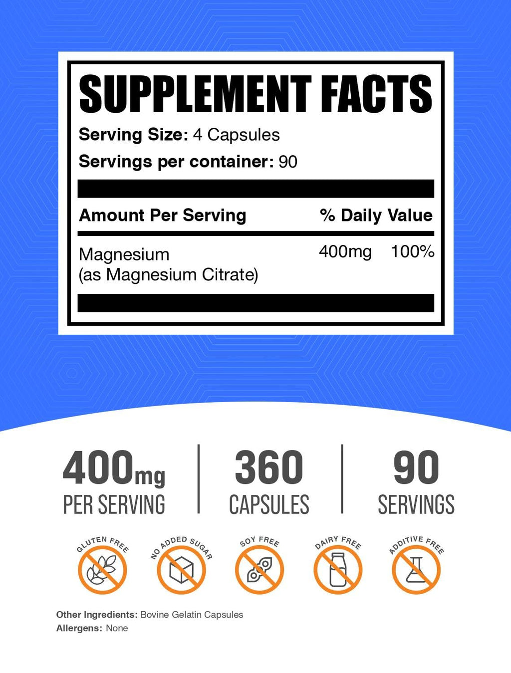 BulkSupplements Magnesium Citrate Capsules 400mg — Gluten Free, 4 Capsules per Serving, 360 Count (Pack of 2)