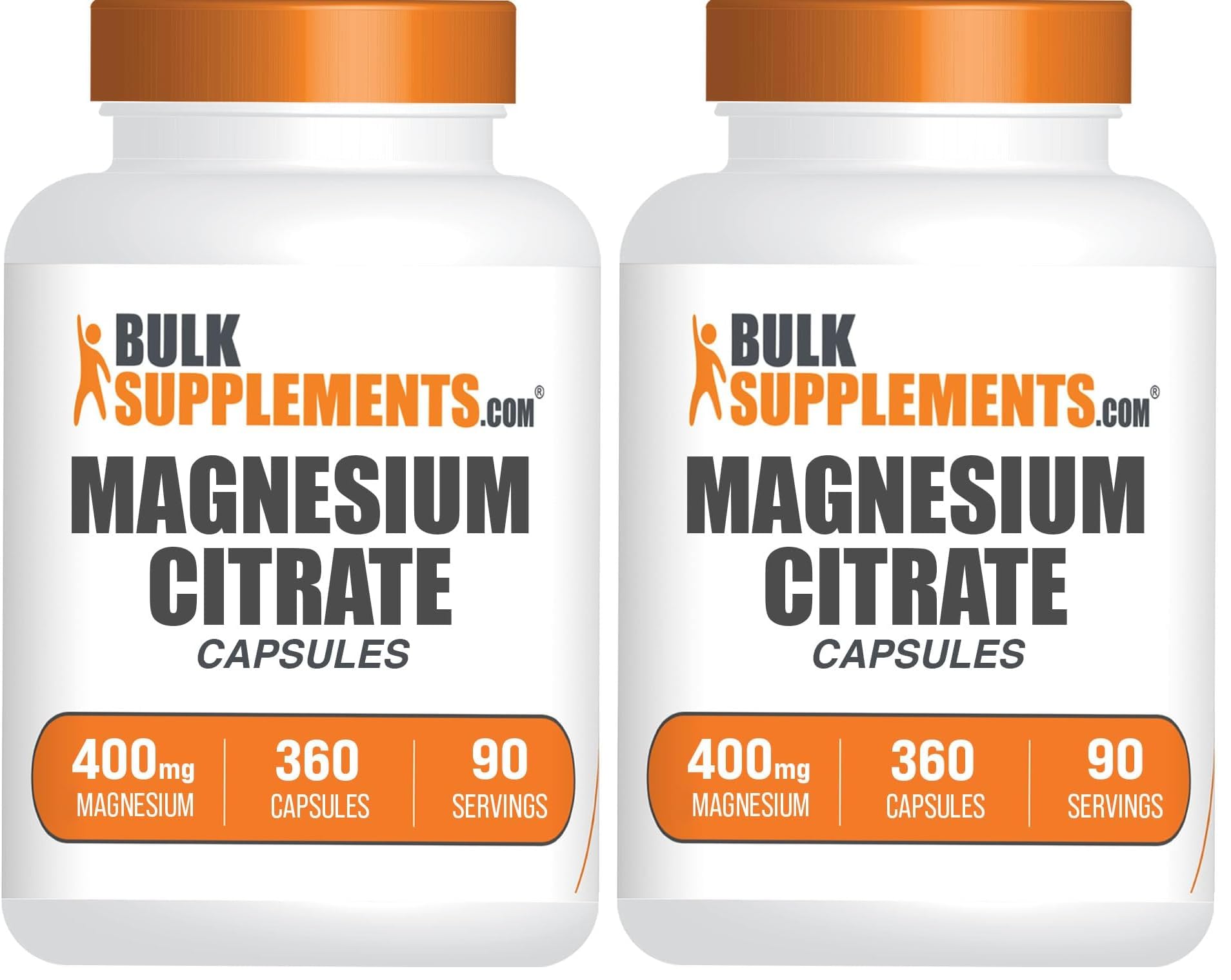 BulkSupplements Magnesium Citrate Capsules 400mg — Gluten Free, 4 Capsules per Serving, 360 Count (Pack of 2)