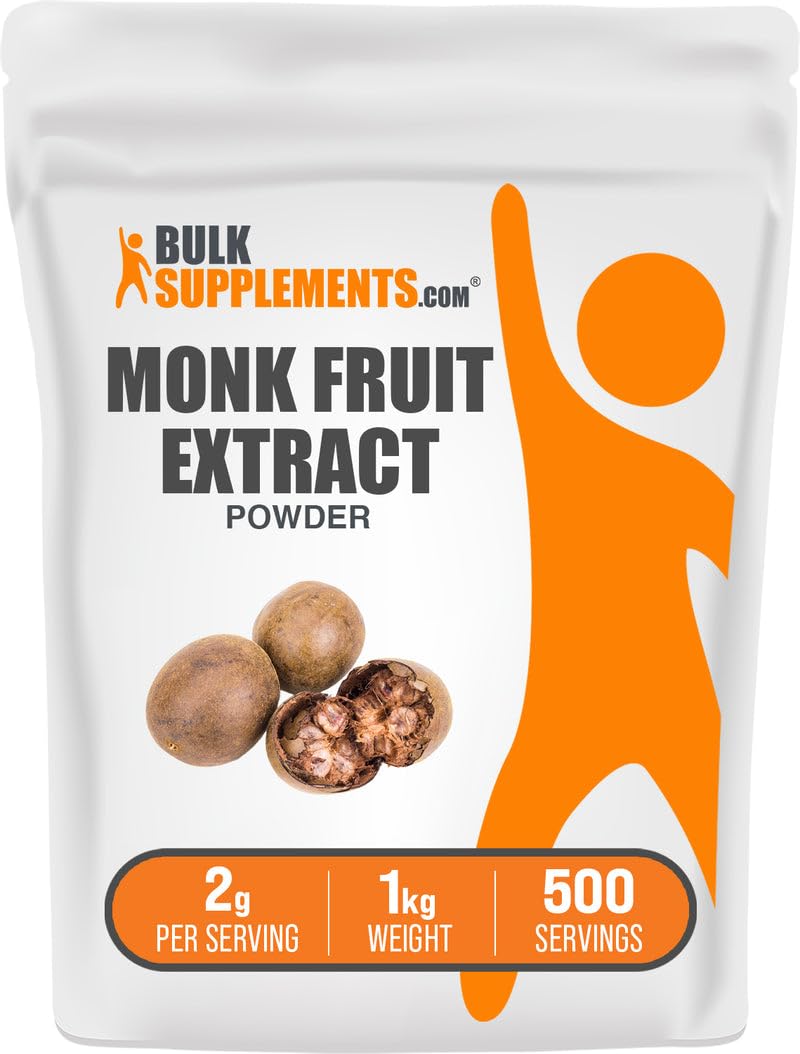 BulkSupplements Monk Fruit Extract Powder – Luo Han Guo, 1 kg, 500 Servings, Gluten Free, No Erythritol, 2 g/Serving