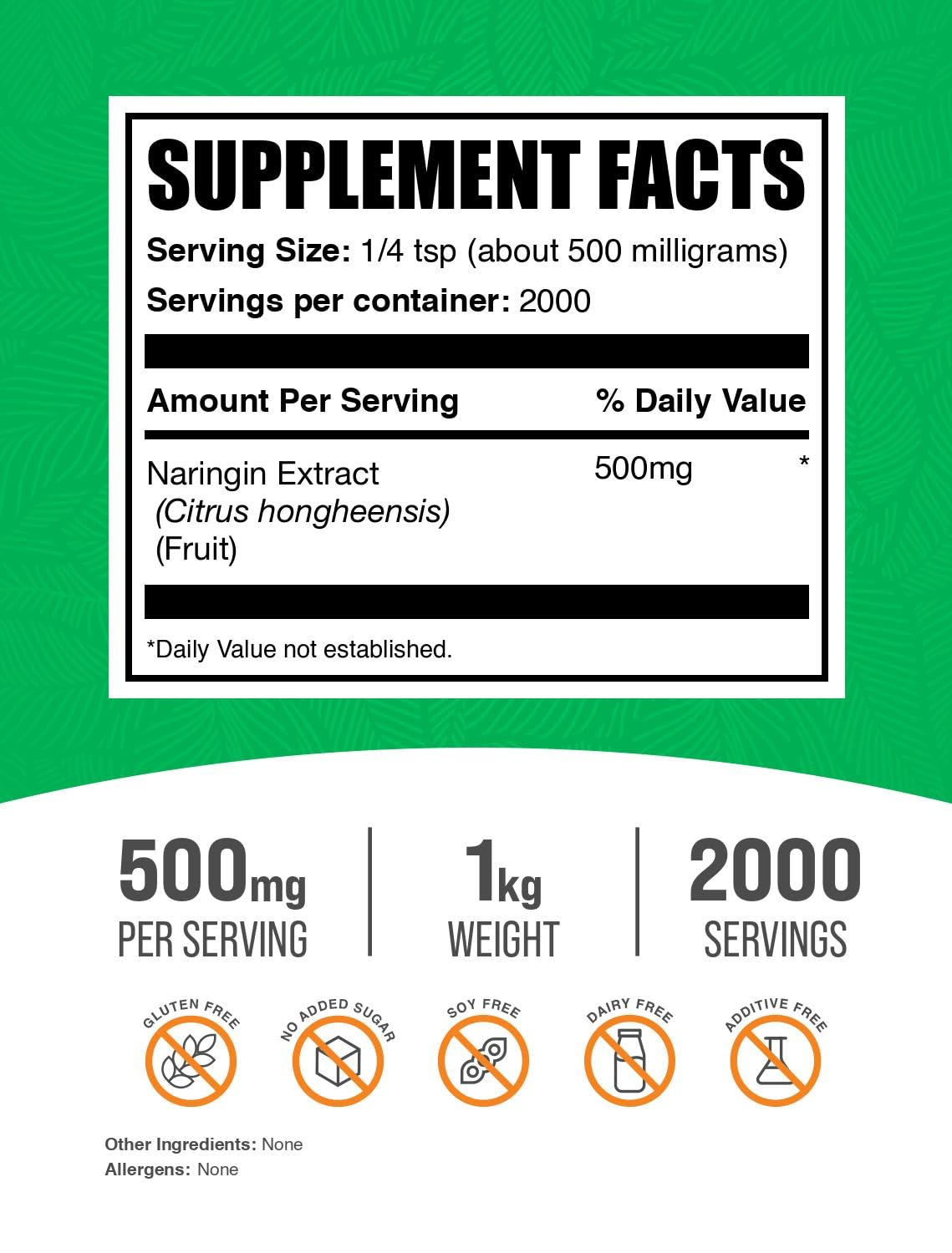 BulkSupplements Naringin Extract Powder – 1kg, 500 mg per Serving, Gluten Free