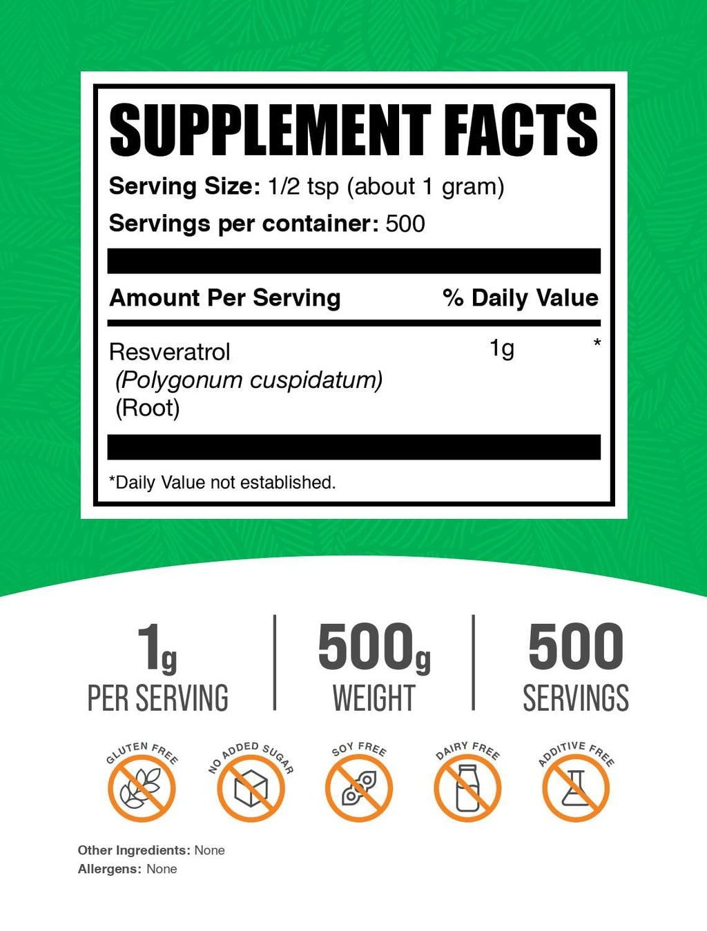 BulkSupplements Resveratrol Powder – 500g, Gluten Free, 1g per Serving