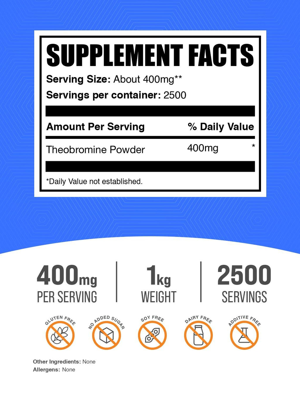 BulkSupplements Theobromine Powder – Nootropic Energy Support, Gluten Free, 1kg (2500 Servings)
