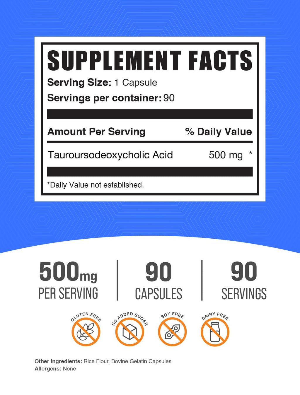 BulkSupplements TUDCA Capsules - Tauroursodeoxycholic Acid 500mg | Gluten Free | 90 Capsules