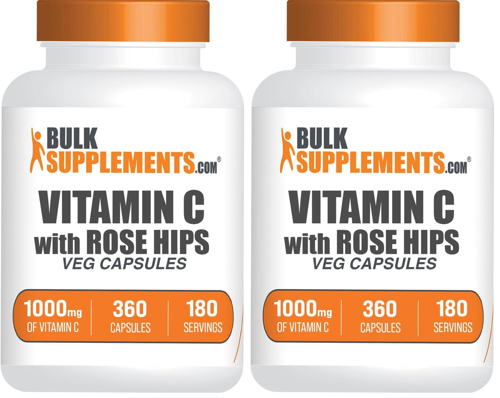 BulkSupplements Vitamin C with Rose HIPS Capsules – 1000mg Vitamin C, 15mg Rose HIPS, 360 Count (Pack of 2)