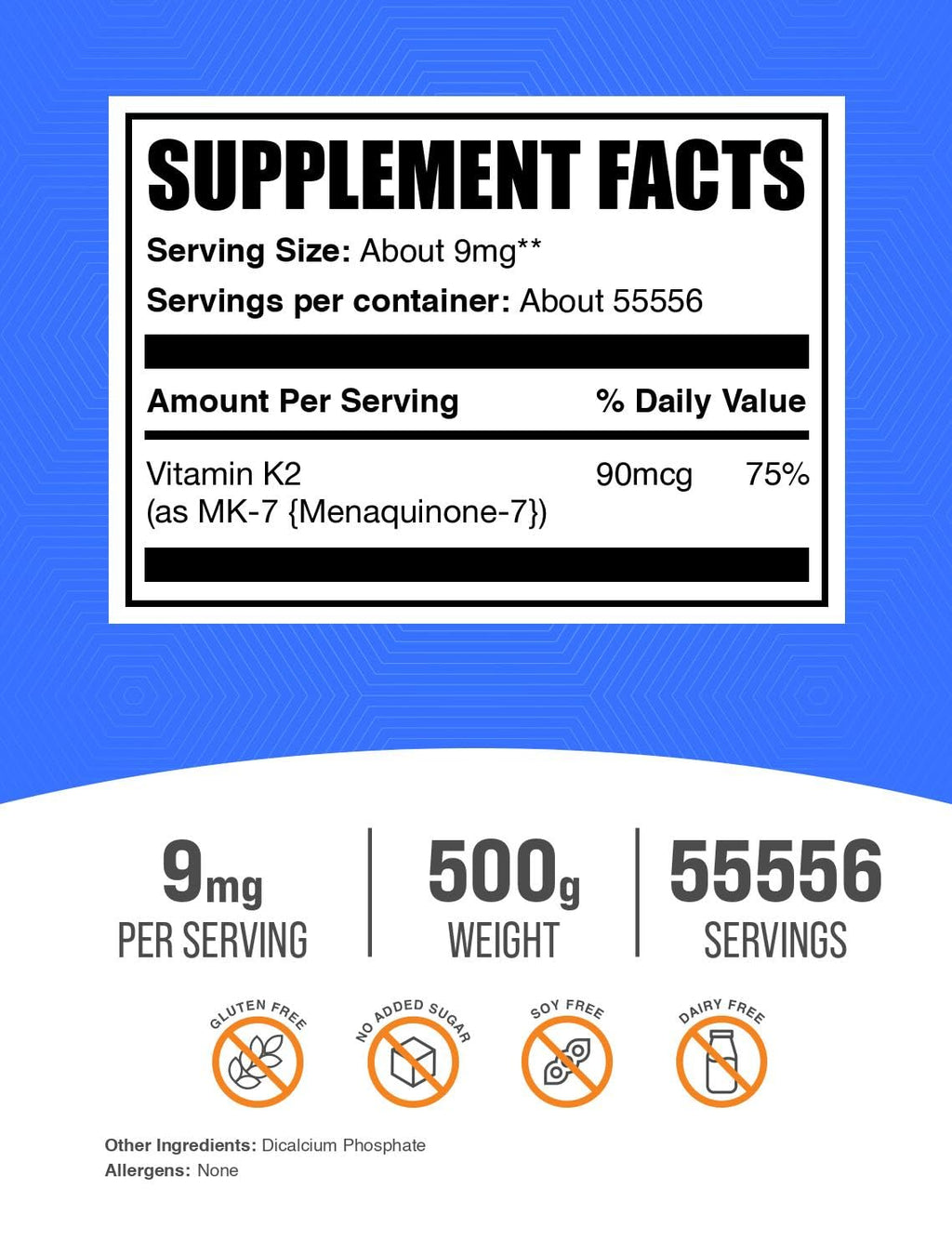 BulkSupplements Vitamin K2 Powder MK-7 – 9 mg/Serving, 500 g