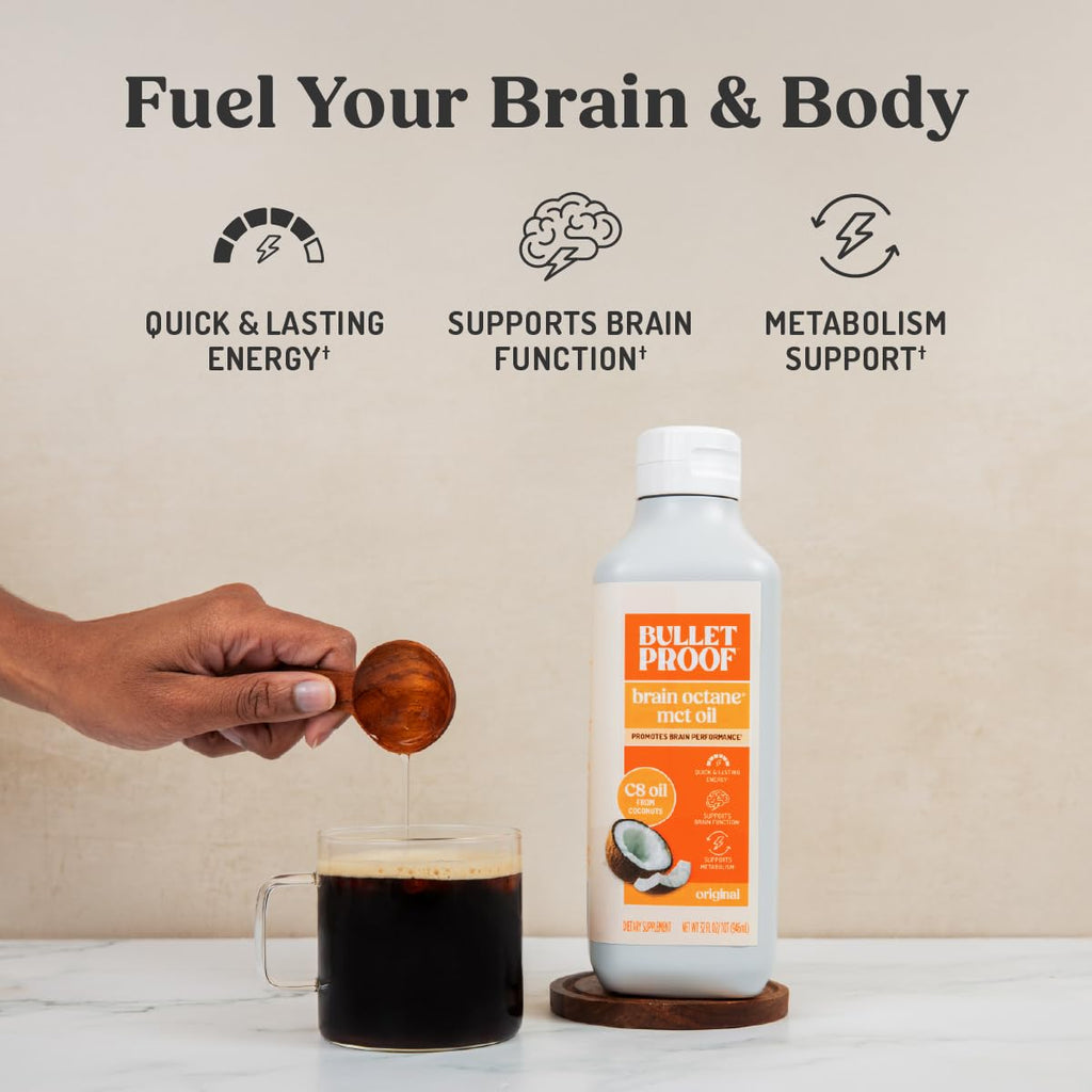 Bulletproof Brain Octane C8 MCT Oil 3-Pack – 32 oz Each, Unflavored, Triple-Distilled Coconut Oil, Non-GMO
