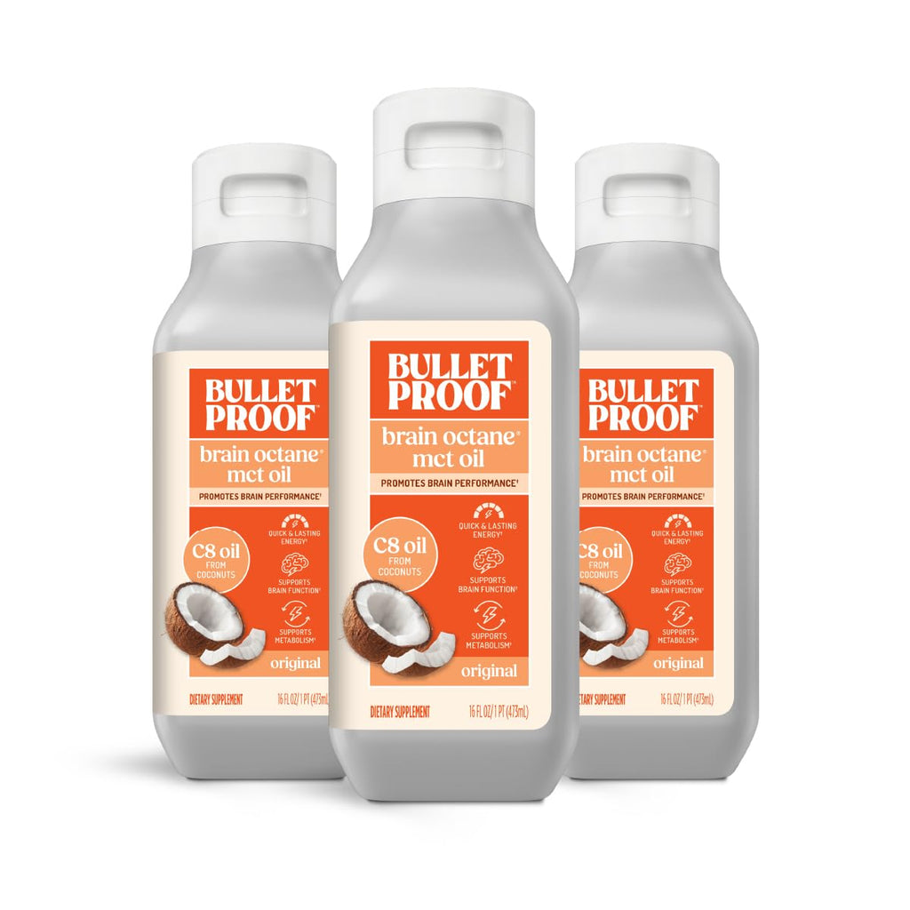 Bulletproof Coconut Brain Octane C8 MCT Oil (16 oz x 3) – Premium Ketogenic Energy for Brain & Body