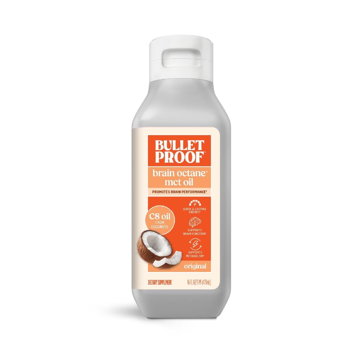 Bulletproof Brain Octane C8 MCT Oil 16oz | Premium Keto Energy for Brain & Body