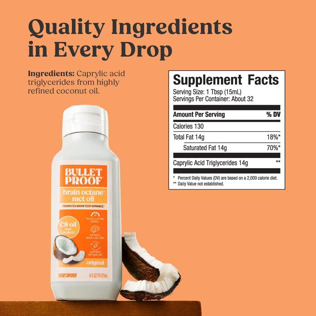 Bulletproof Coconut Brain Octane C8 MCT Oil 2-Pack – Unflavored Keto Energy for Brain & Body