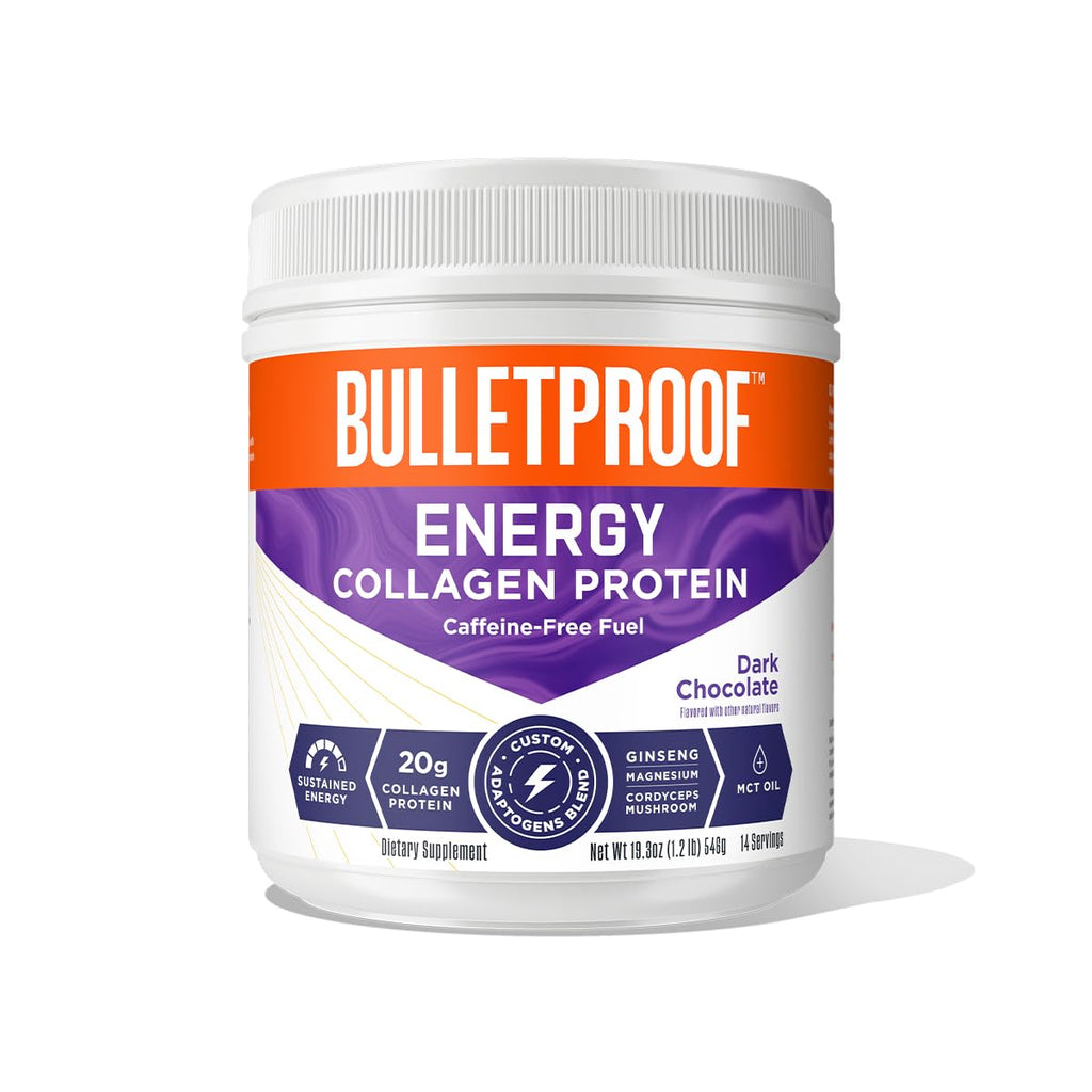 Bulletproof Dark Chocolate Energy Collagen Protein — 19.3 oz, Caffeine-Free with Ginseng, Cordyceps, Magnesium & MCT