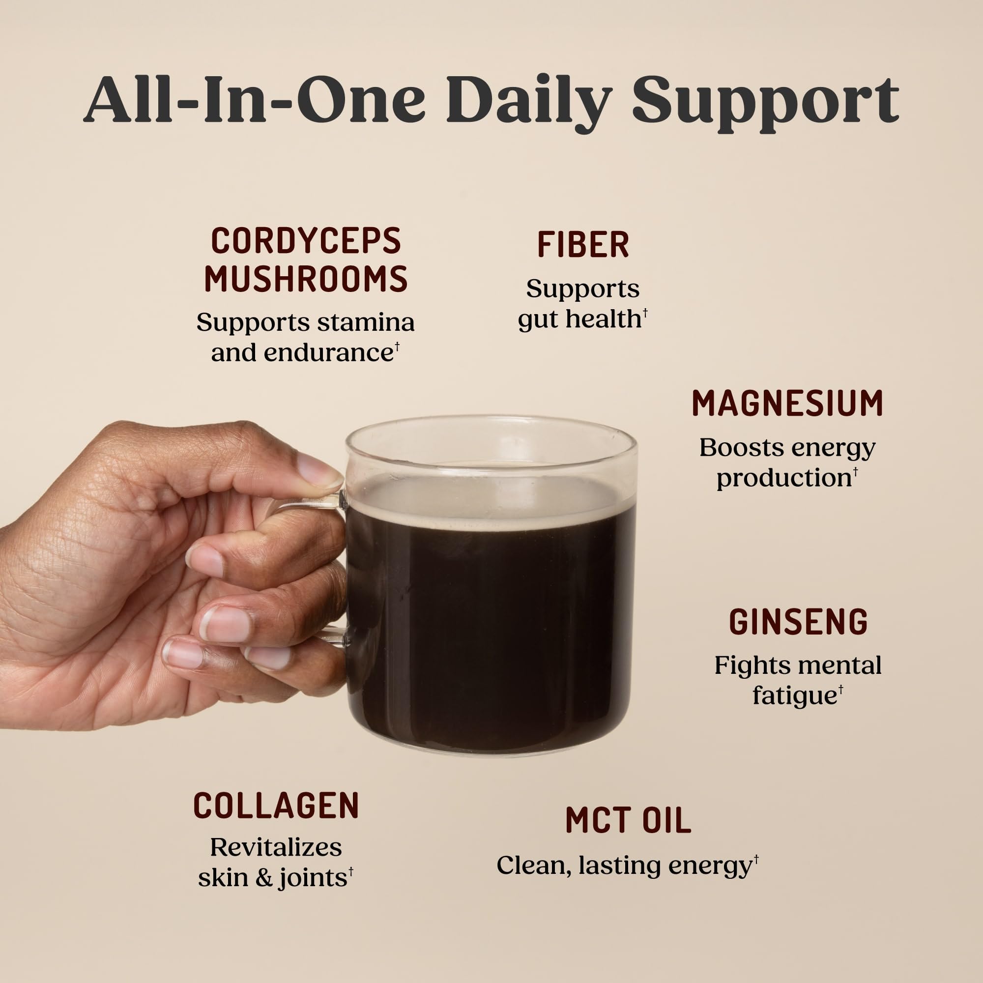 Bulletproof Dark Chocolate Energy Collagen Protein — 19.3 oz, Caffeine-Free with Ginseng, Cordyceps, Magnesium & MCT