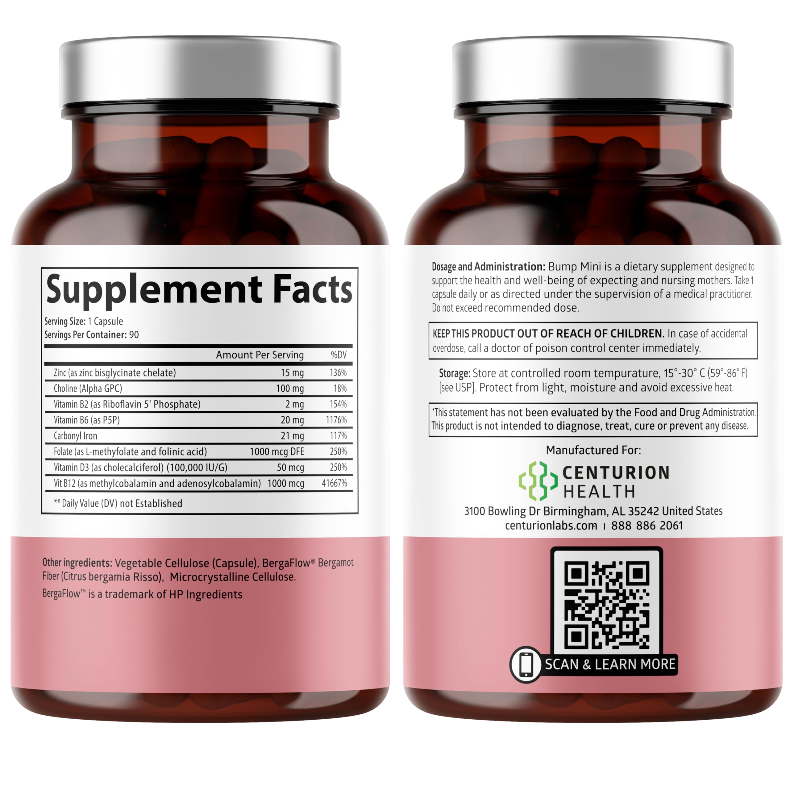 Centurion Labs Bump Mini Prenatal Vitamins - 90 Caps | Pregnancy Support